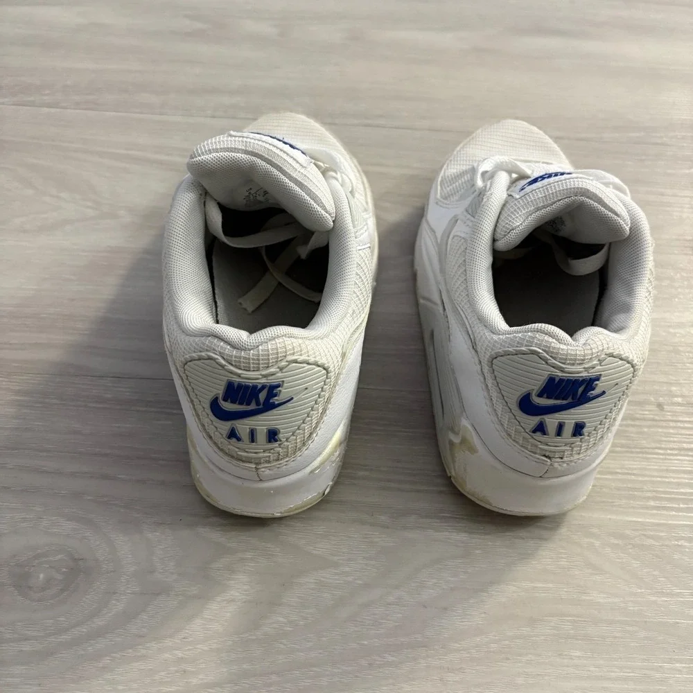 Nike Air Max Shoe Boy 90 Team LTR GS White Royal Worn Sneaker Size 6Y FZ7186-100